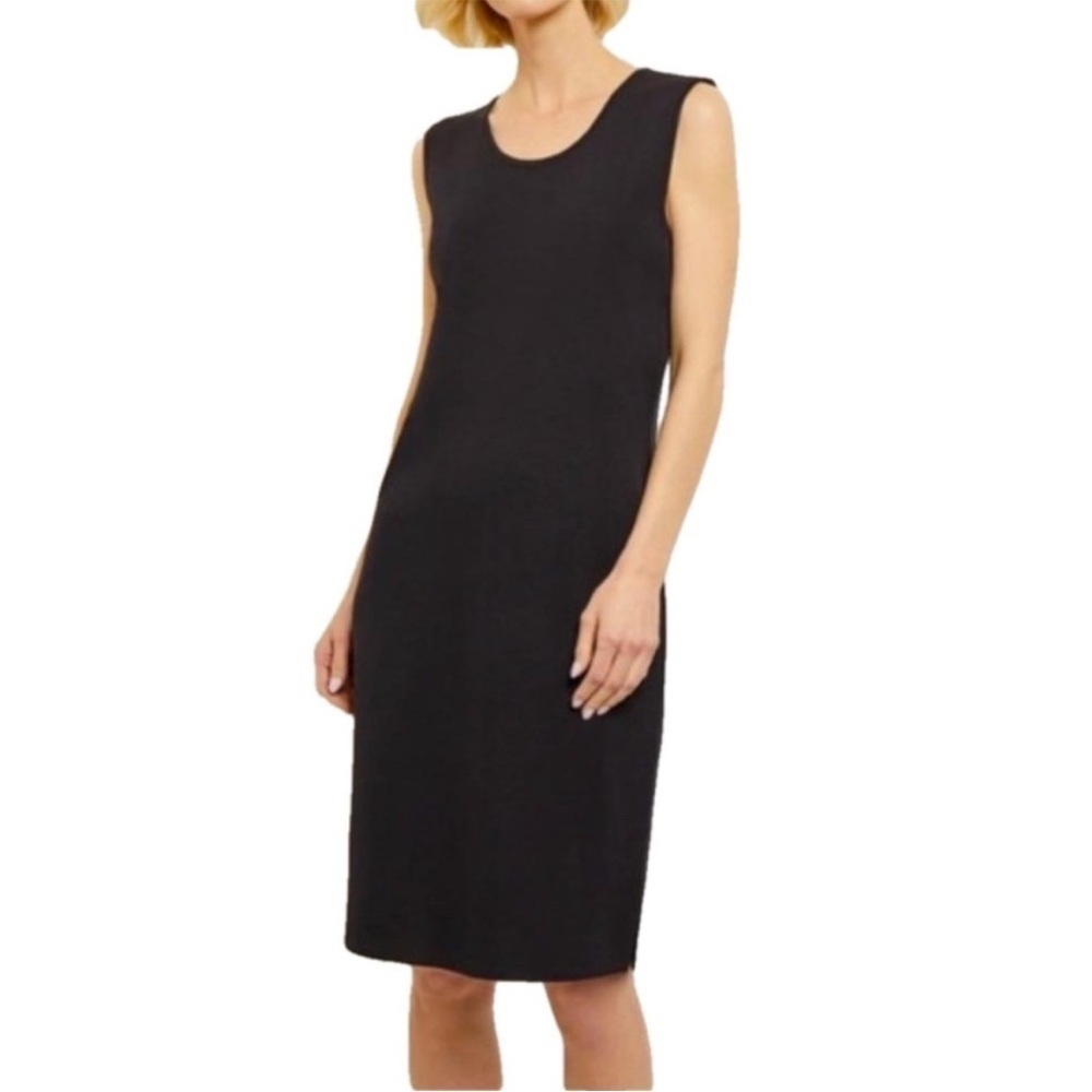Misook Classic Sleeveless Sheath Knit Knee Length Dress Medium Black